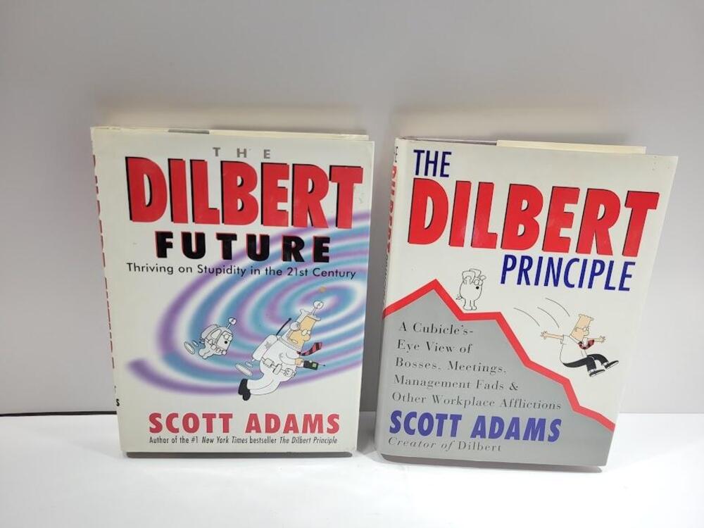 Lot Of (2) Scott Adams Dilbert Future Principle Office Humor White HC DJ Books
